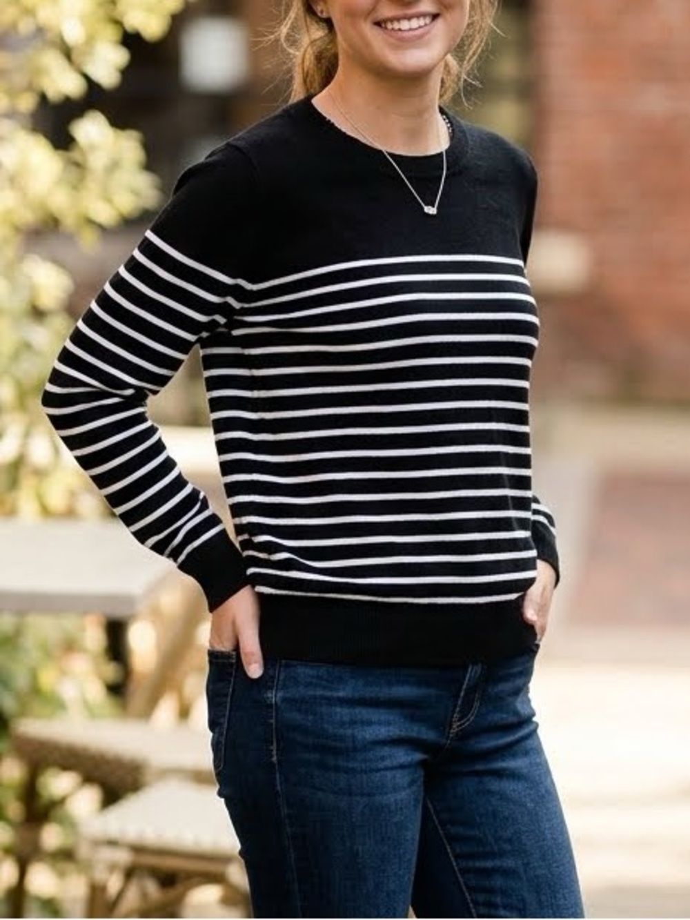 Skies Are Blue Black striped Top with Polka Dot Lining